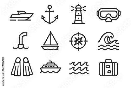 Marine flare depth adventure collection sea angle perspective signal dimension icons icon