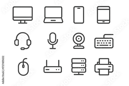 Device mouse computer laptopsmartphone desktop router icons webcam icon headset vector communication