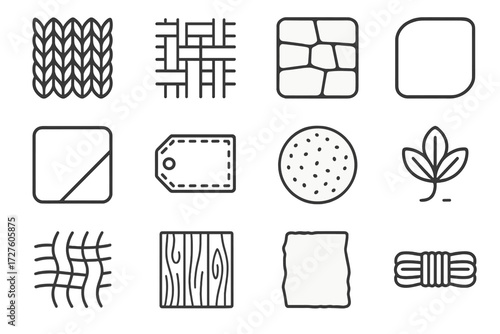 Wool vector icons symbol ceramic light jute cotton paper weave material icon