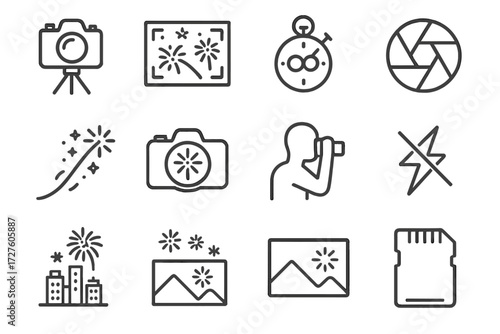Skyline fireworks preview firework card burst photography tripod icons icon trail vector