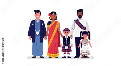 Diverse Family Group in Traditional Cultural Attire.