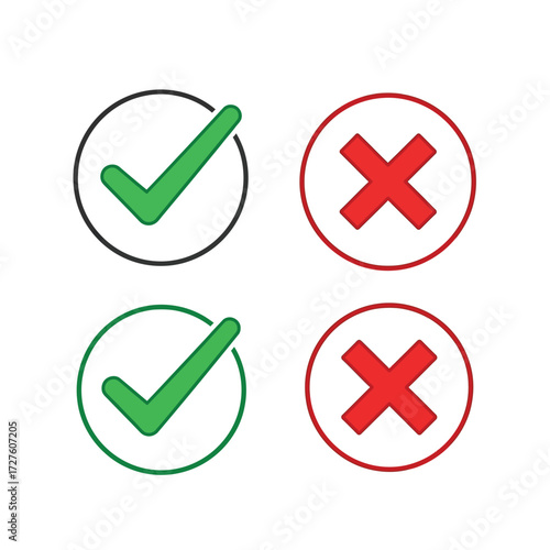 Four circle symbols with checkmarks and crosses in green and red