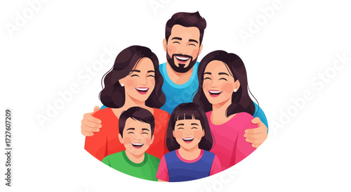 Happy Family Portrait: Smiling Parents and Children Together.