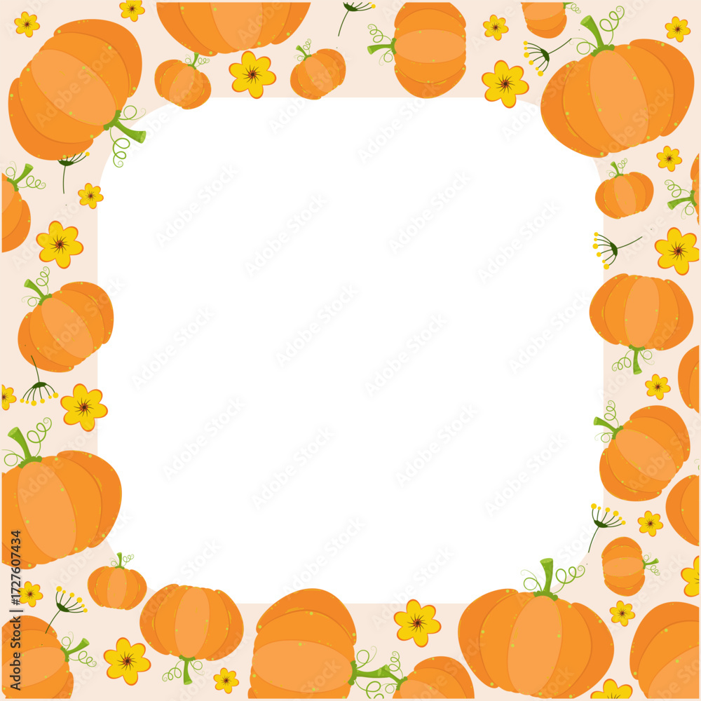 Fototapeta premium Pumpkin background, template, autumn background, pumpkin, flowers, fall, Halloween, text box