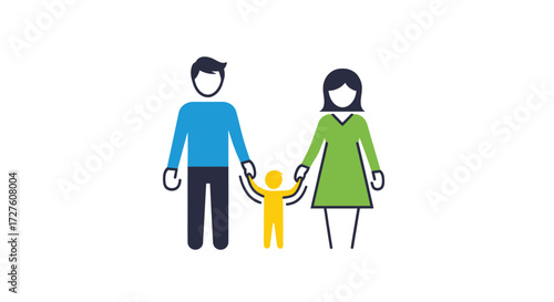 Stylized illustration of a happy family of three holding hands.