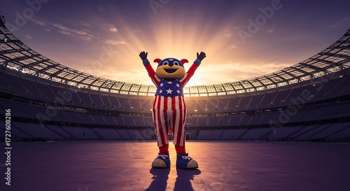 Fototapeta Naklejka Na Ścianę i Meble -  sport arena with cheering mascot during night show