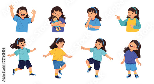 Collection of Cartoon Girls in Various Poses and Expressions.