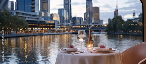 Romantic Melbourne River Dinner: City Lights & Intimate Table Setting