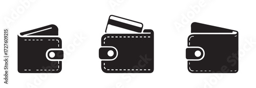 Wallet icon, wallet icon in glyph style, wallet vector icon set in black color, simple vector icon wallet, money purse set, wallet symbol, vector illustration EPS 10.