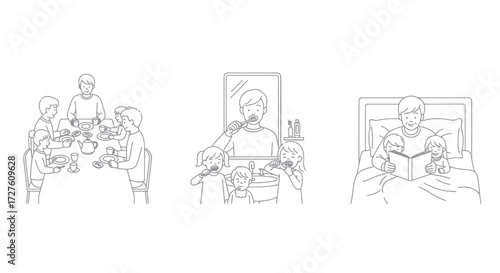 Family Scenes: Mealtime Reflection and Bedtime Routine.