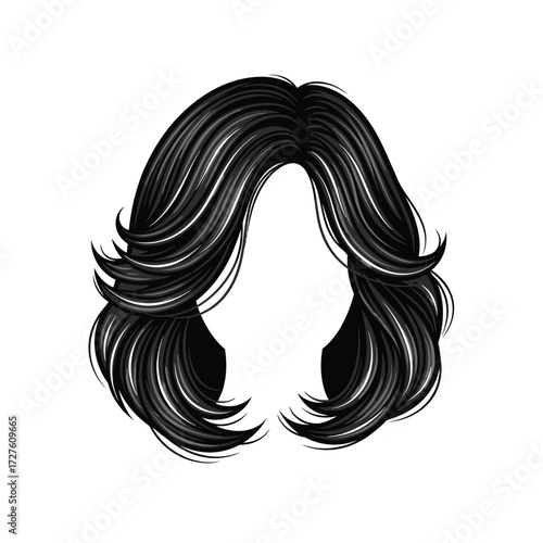 A beautifully styled dark wavy hairpiece design on a white background