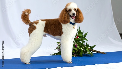 A well-groomed poodle, standing proudly