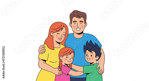 Cartoon Family Portrait Hugging Closely.