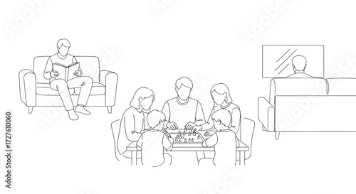 Family Togetherness: People Enjoying Leisure Activities in a Home Setting.