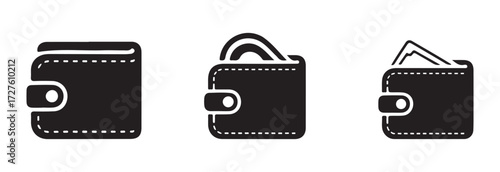 Wallet icon, wallet icon in glyph style, wallet vector icon set in black color, simple vector icon wallet, money purse set, wallet symbol, vector illustration EPS 10.
