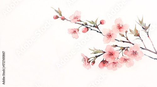Illustration of peach blossoms blooming on tree branches