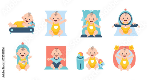 Collection of Adorable Baby Illustrations in Various Poses and Outfits Featuring Cute and Playful Designs.