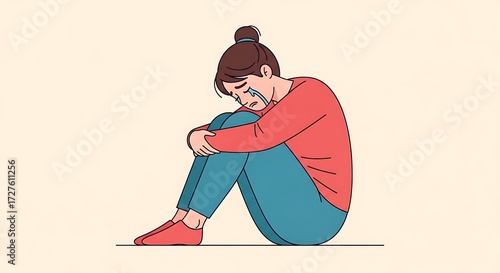 Sad Woman Crying Alone.