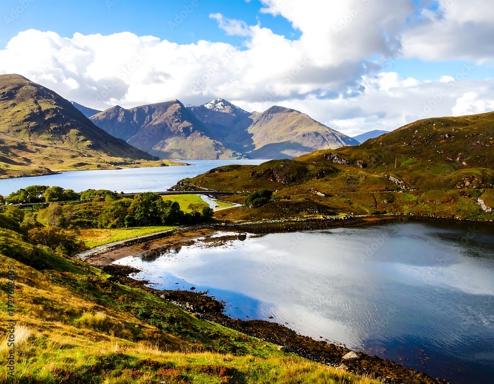 Fototapeta premium Scenic Highland loch nestled amongst mountains