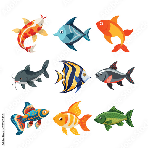 Colorful aquatic creatures fish goldfish