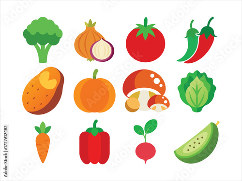 Colorful assortment of fresh produce broccoli onion