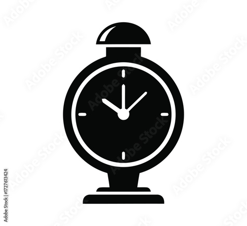 Black and white illustration of a vintage alarm clock