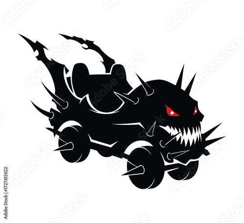 Monster car with spikes and red eyes
