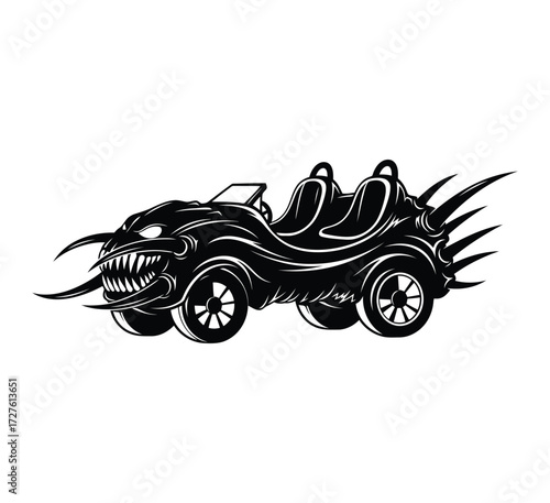 A monstrous opentop car with sharp spikes