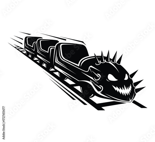 A scary roller coaster car with spikes
