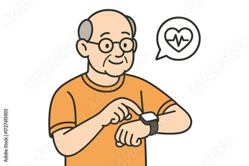 Elderly man checking his smartwatch for heart rate monitoring and health data