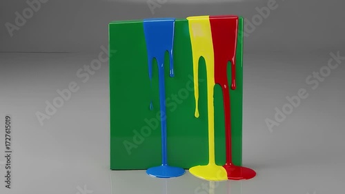Colorful Paint Dripping On Green Canvas Creating Artistic Visual Effect
