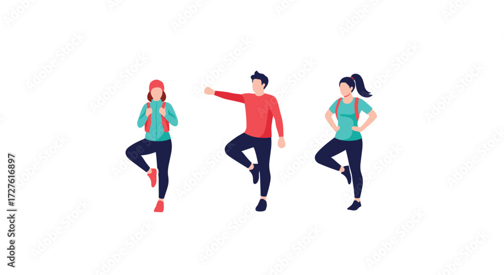Fototapeta premium Three people are doing a dance on a white background.