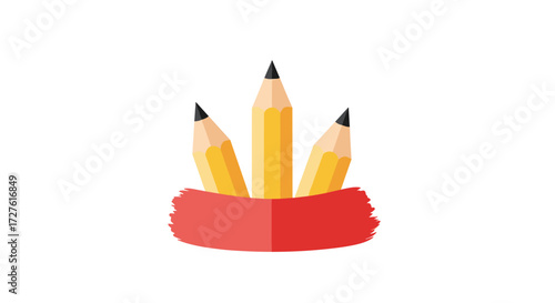 Creative pencils with red brush stroke representing art and design.