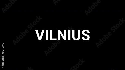 Abstract animation reveals Vilnius text with geometric shapes in dynamic black and white. 4k text animated video
