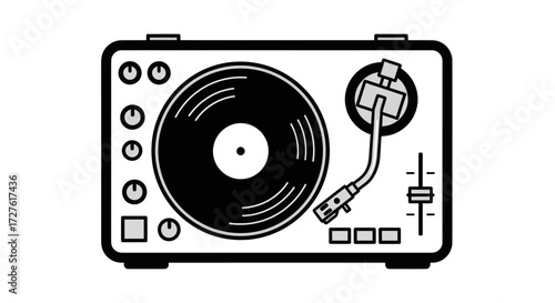 Vintage DJ Turntable with Stylus and Controls.