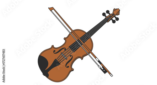Classic Violin with Bow Musical Instrument Illustration.