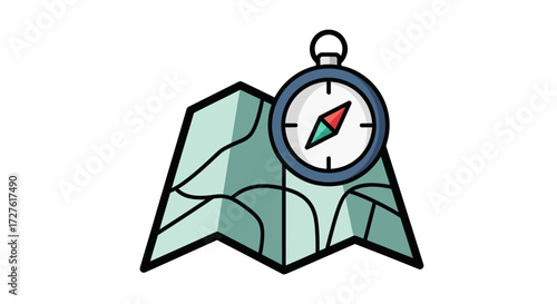 Stylized Map and Compass Icon for Navigation and Exploration.
