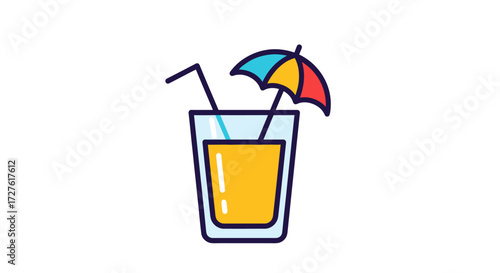 Colorful Cartoon Juice Glass with Umbrella and Straw.
