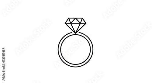 Elegant Diamond Engagement Ring Line Art Illustration.