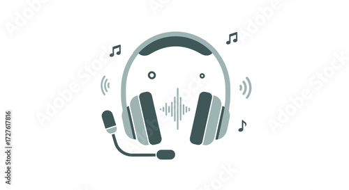 Modern Wireless Headphones with Microphone Illustration.