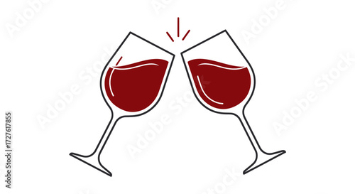 Two glasses of red wine clinking together in a toast.