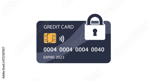 Secured Credit Card with Contactless Payment Chip and Lock Icon.