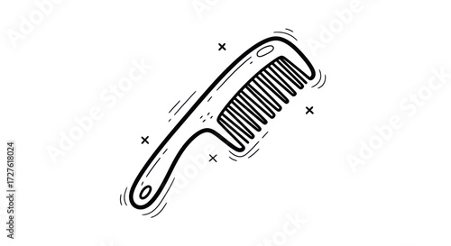 Hand-drawn illustration of a simple plastic comb.