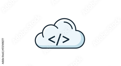 Cloud Computing Icon: Code within a Cloud Symbol.