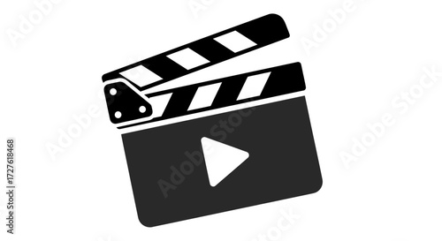Black and White Film Clapperboard with Play Symbol.