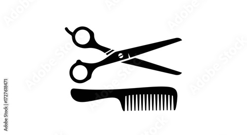 Black Silhouette of Hairdressing Scissors and Comb.