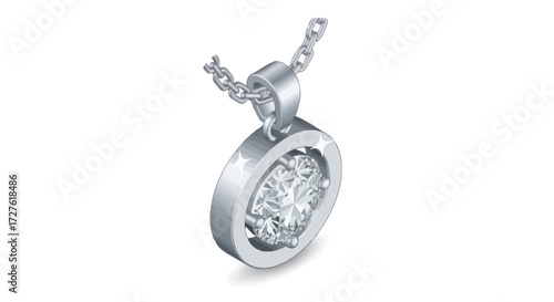 Elegant Round Diamond Pendant Necklace in White Gold.