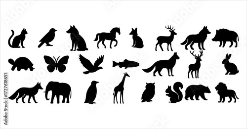 Black animal silhouette bundle design vector