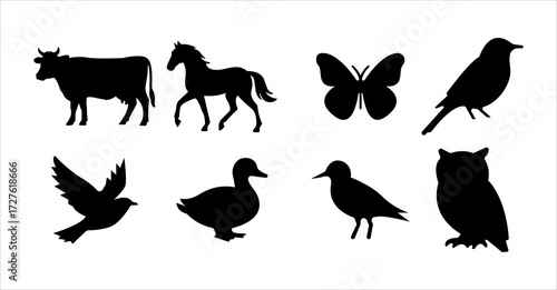 Black animal silhouette bundle design vector