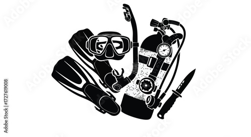 Scuba diver silhouette isolated on white background